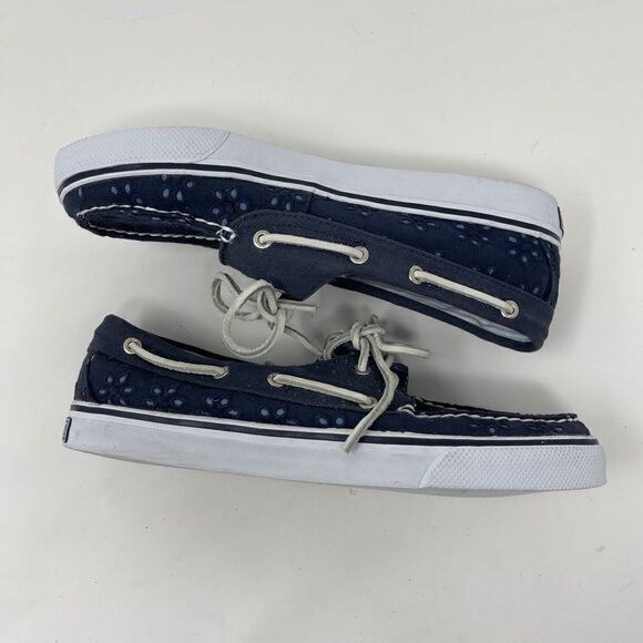 Sperry Womens Top Sider Lace Up Fashion Sneakers Eyelet Blue Deck Shoes US 7.5M - Picture 4 of 10